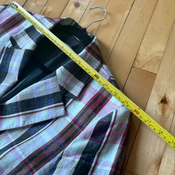 Mango Sz M Linen Blend Plaid Relaxed Double Breasted Academia Blazer - Picture 10 of 10